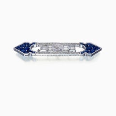 1.00 Carat Old Cut Diamond and Blue Sapphire Brooch in 18K Gold