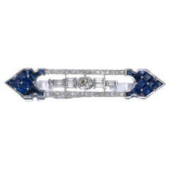 1.00 Carat Old Cut Diamond and Blue Sapphire Brooch in 18K Gold
