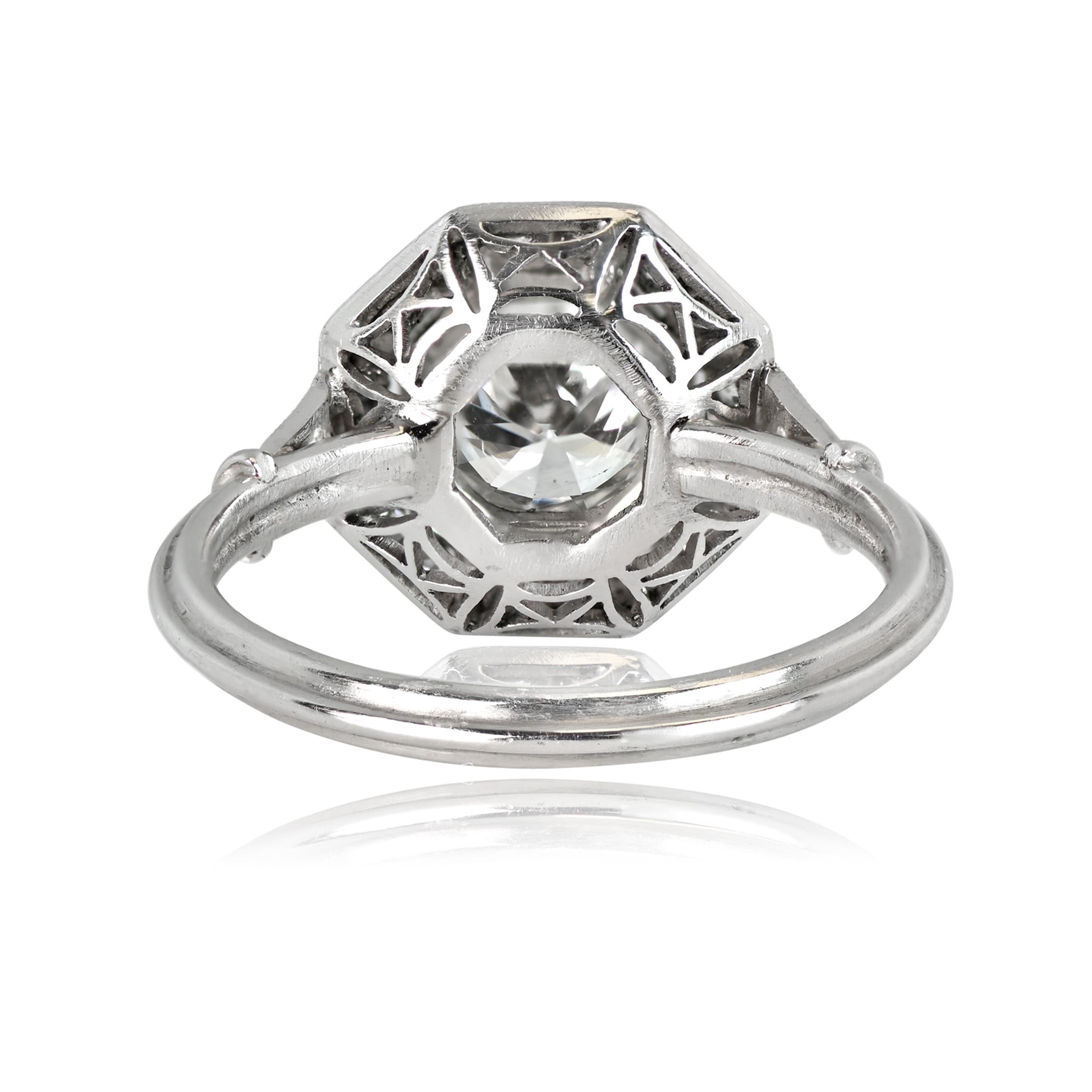 Art Deco 1.00 Carat Old Euro-Cut Diamond Engagement Ring, H Color, Diamond Halo, Platinum For Sale