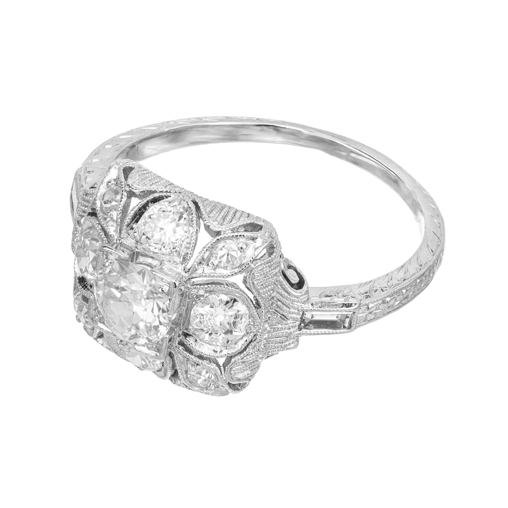Women's 1.00 Carat Old European Cut Diamond Platinum Pierced Antique Engagement Ring For Sale