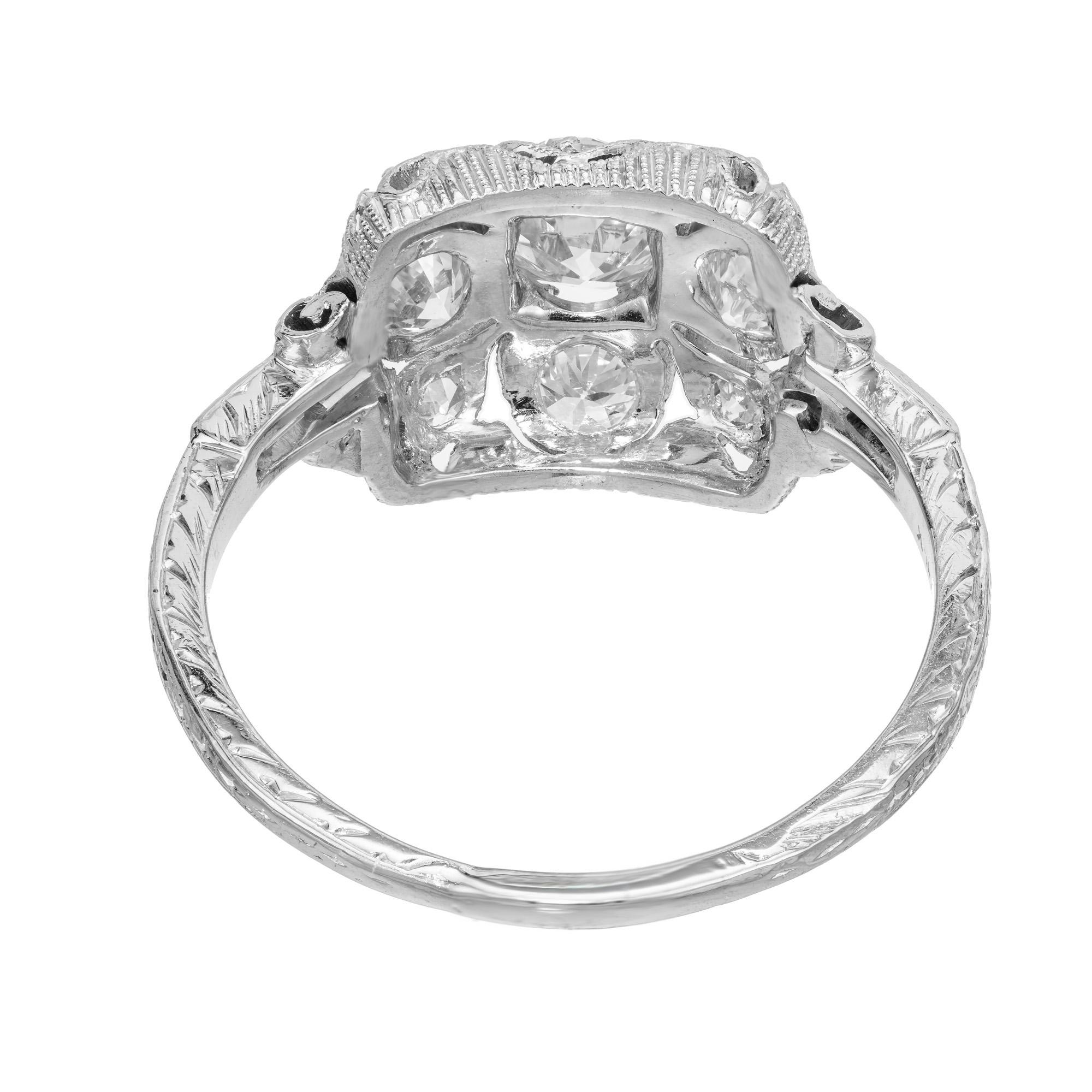 1.00 Carat Old European Cut Diamond Platinum Pierced Antique Engagement Ring For Sale 2