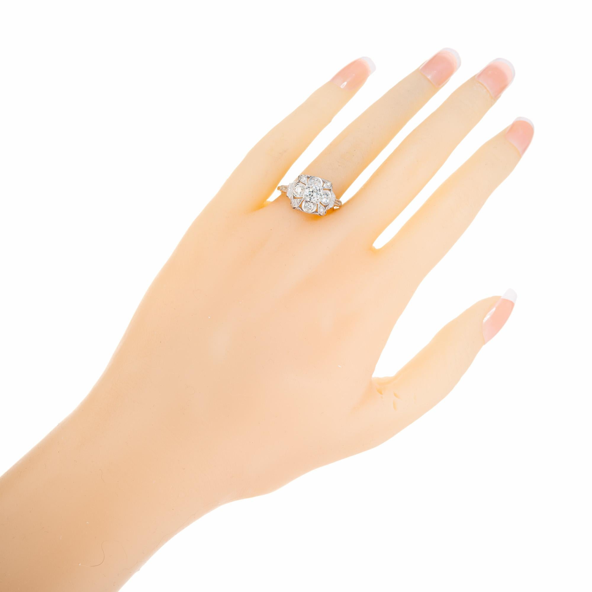 1.00 Carat Old European Cut Diamond Platinum Pierced Antique Engagement Ring For Sale 4