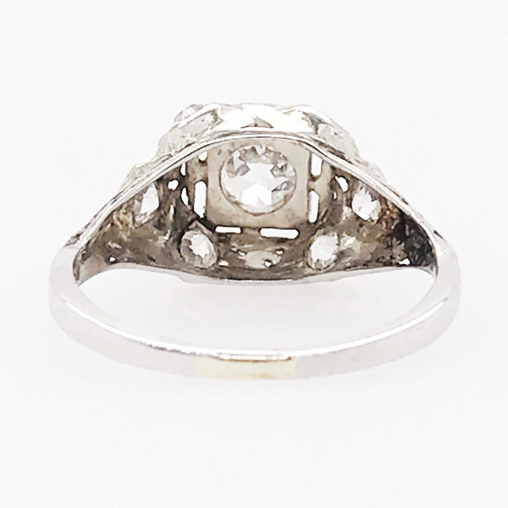 Diamond Platinum Ring, 1 Carat Old European Diamond and Mine Diamond, Art Deco 4