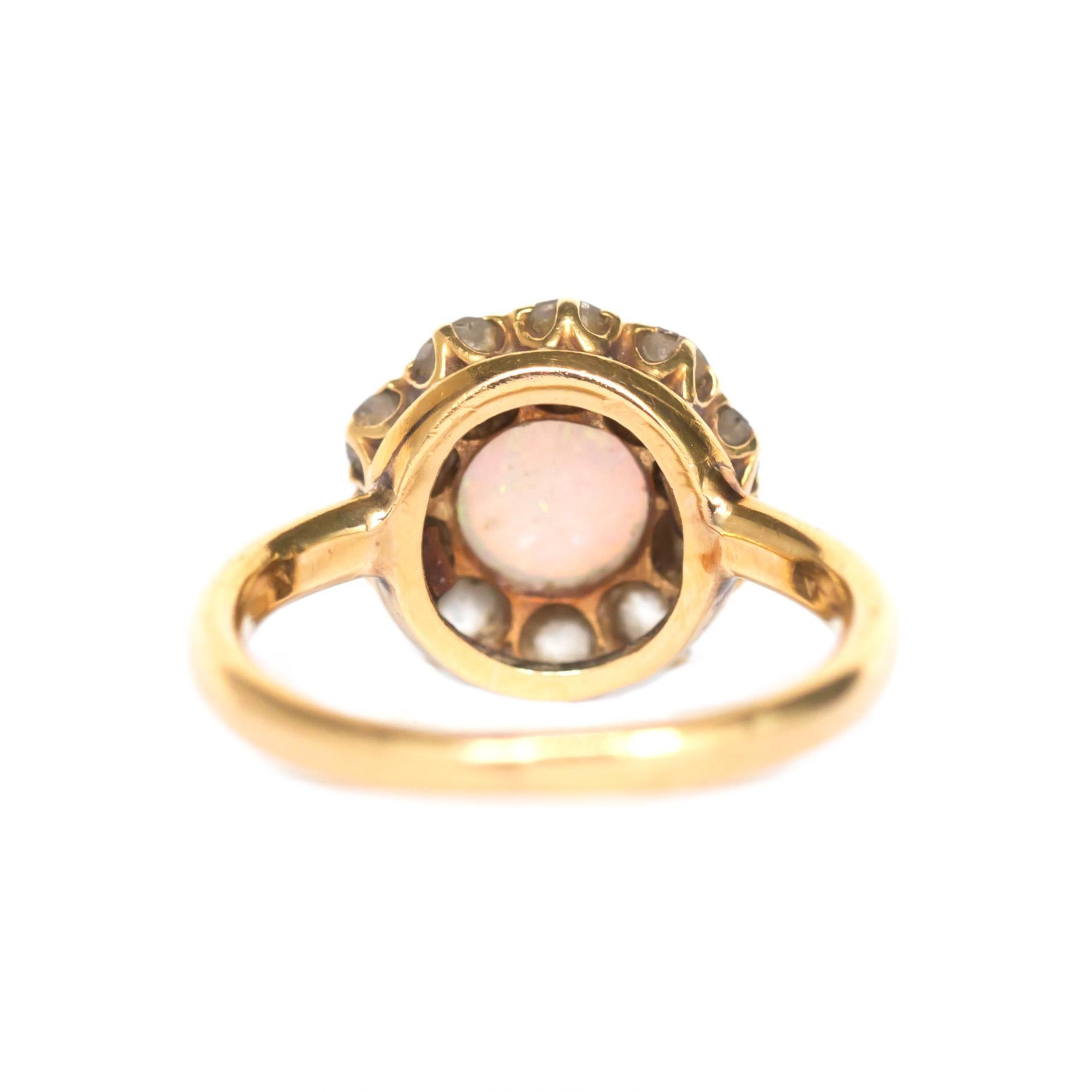 1.00 Carat Opal Yellow Gold Engagement Ring In Good Condition For Sale In Hicksville, NY