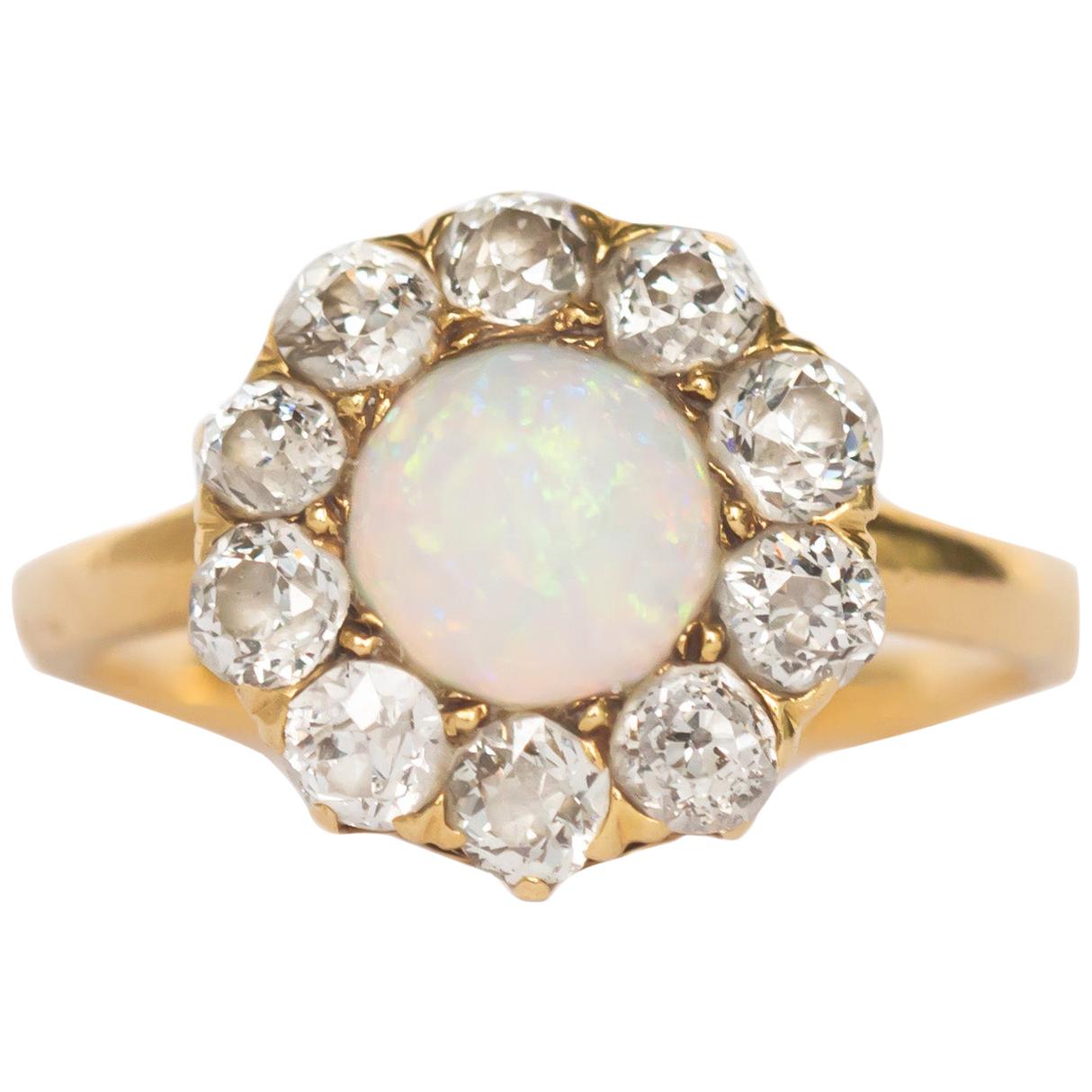 1.00 Carat Opal Yellow Gold Engagement Ring For Sale