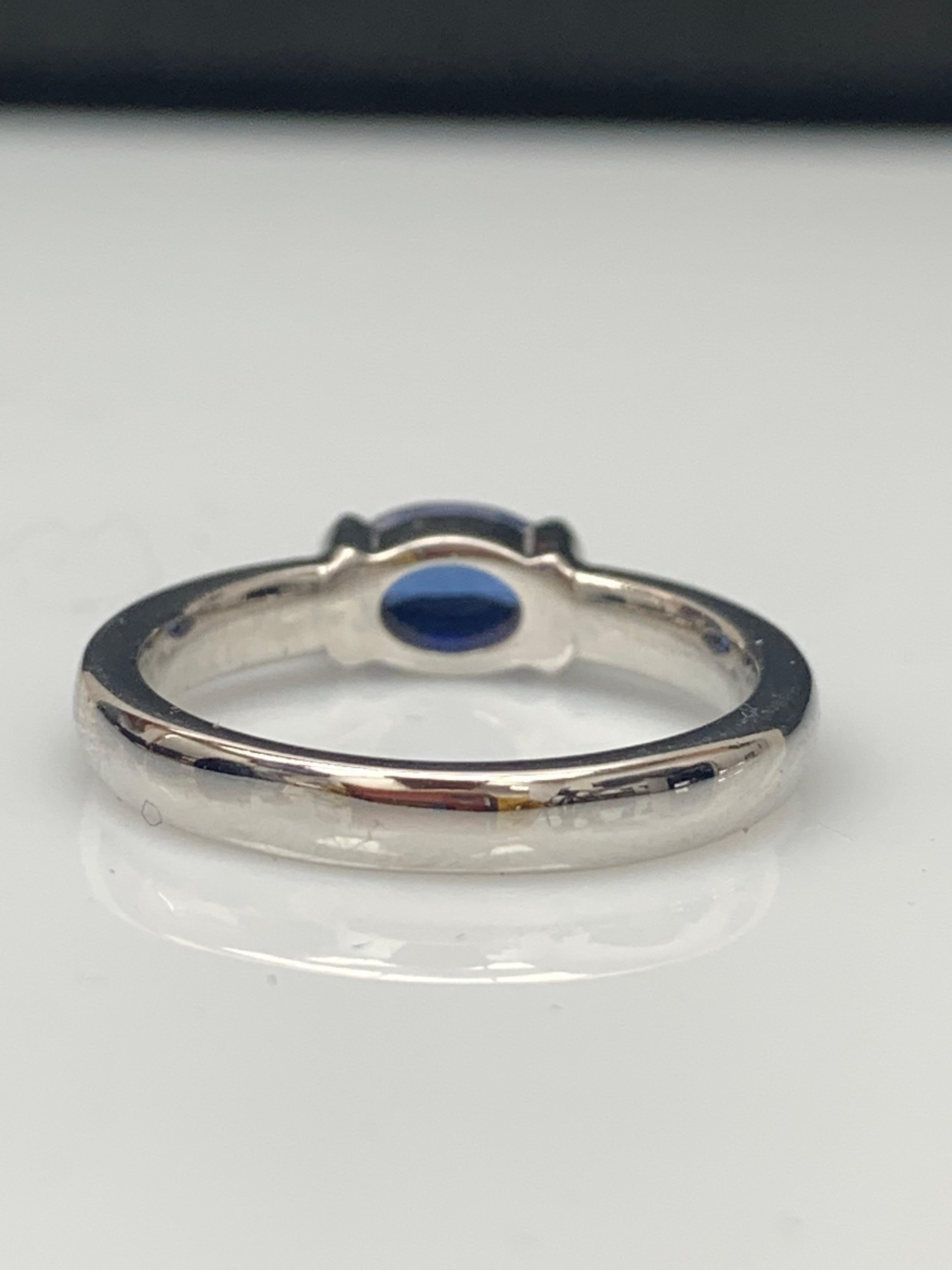 1.00 Carat Oval Cut Blue Sapphire Band Ring in 14K White Gold For Sale 8