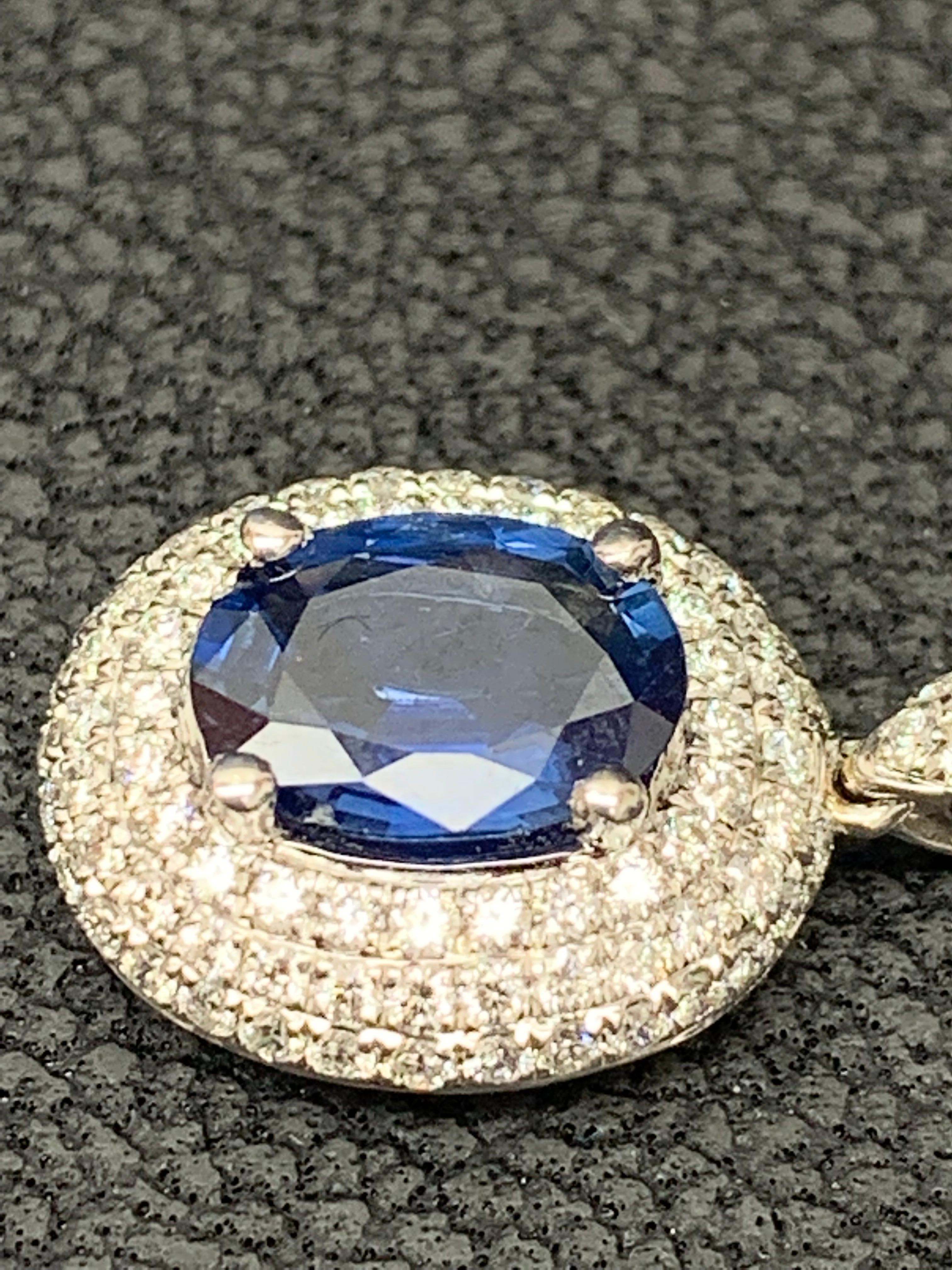 1.00 Carat Oval Cut Sapphire and Diamond Pendant in 18K White Gold For Sale 1