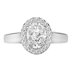 Antique 1.00 Carat Oval Look Invisible Set & Halo Certified Diamond Ring 14 Karat White