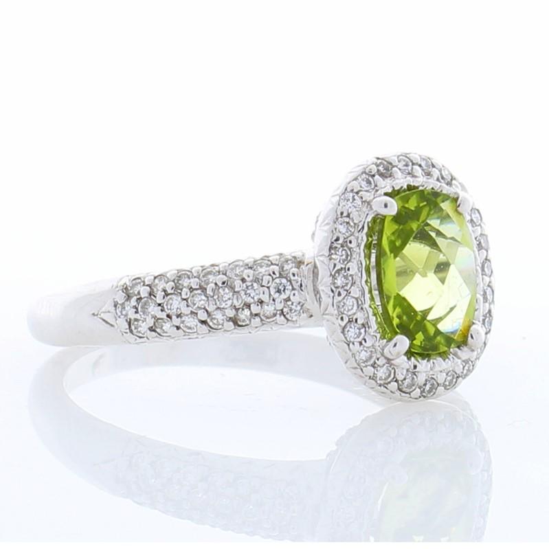 Contemporary 1.00 Carat Oval Peridot and Diamond Cocktail Ring in 18 Karat White Gold
