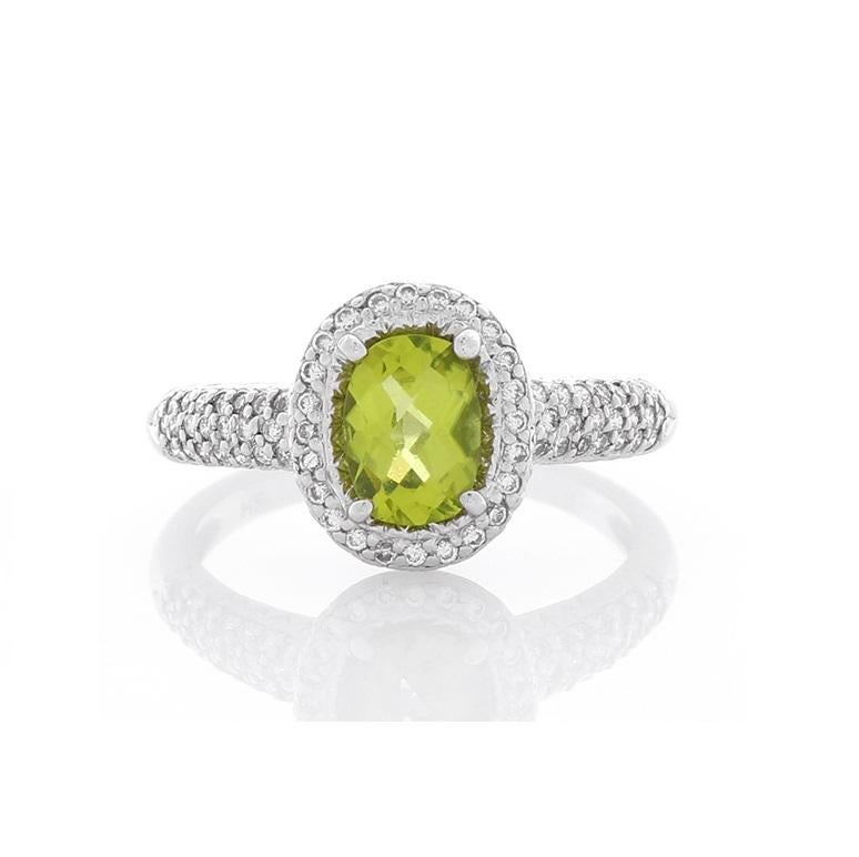 Oval Cut 1.00 Carat Oval Peridot and Diamond Cocktail Ring in 18 Karat White Gold