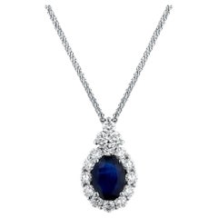 1.00 Carat Oval Sapphire and 0.70 Carat Diamond Necklace in 14K White Gold