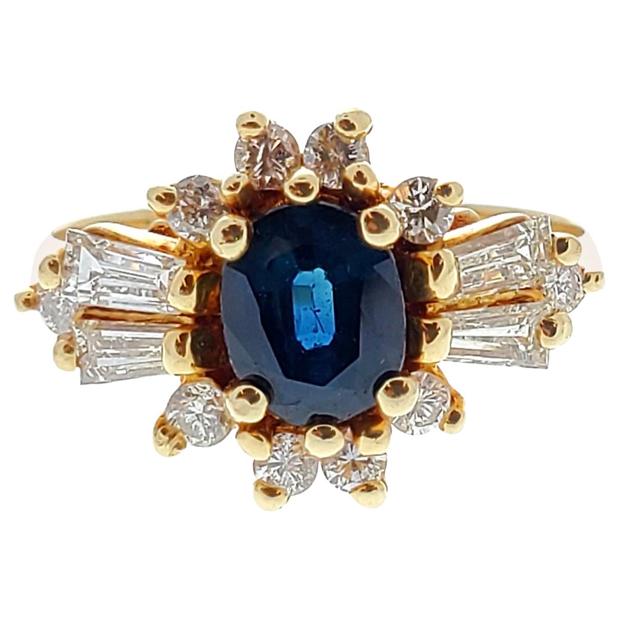 1.00 Carat Oval Sapphire and Diamond Vintage Ring in 14 Karat Yellow Gold