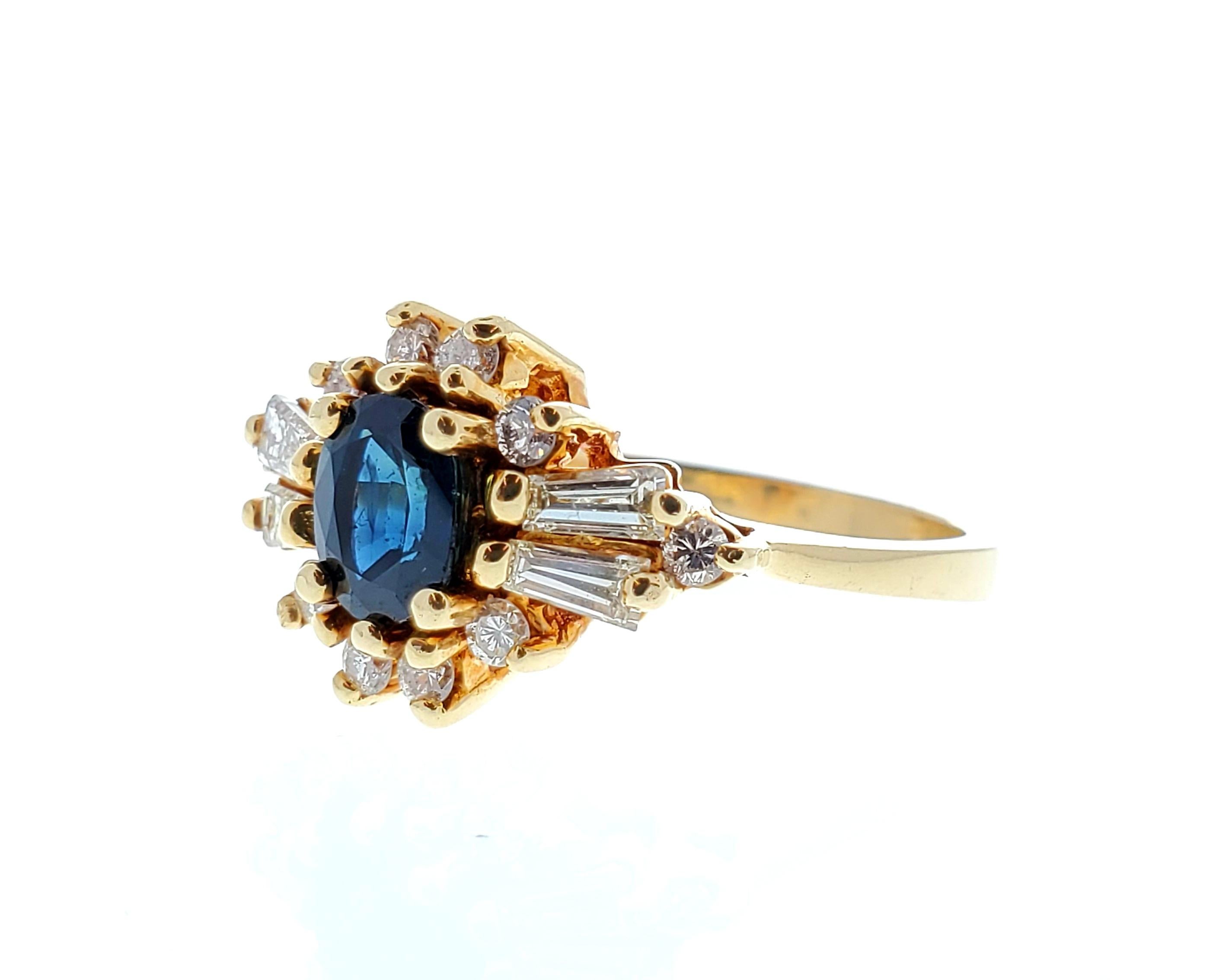 Contemporary 1.00 Carat Oval Sapphire and Diamond Vintage Ring in 14 Karat Yellow Gold