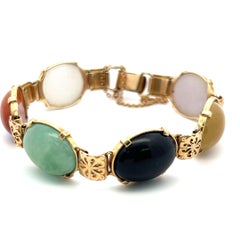 1.00 Carat Oval Shape Jade 18 Karat Yellow Gold Link Bracelet