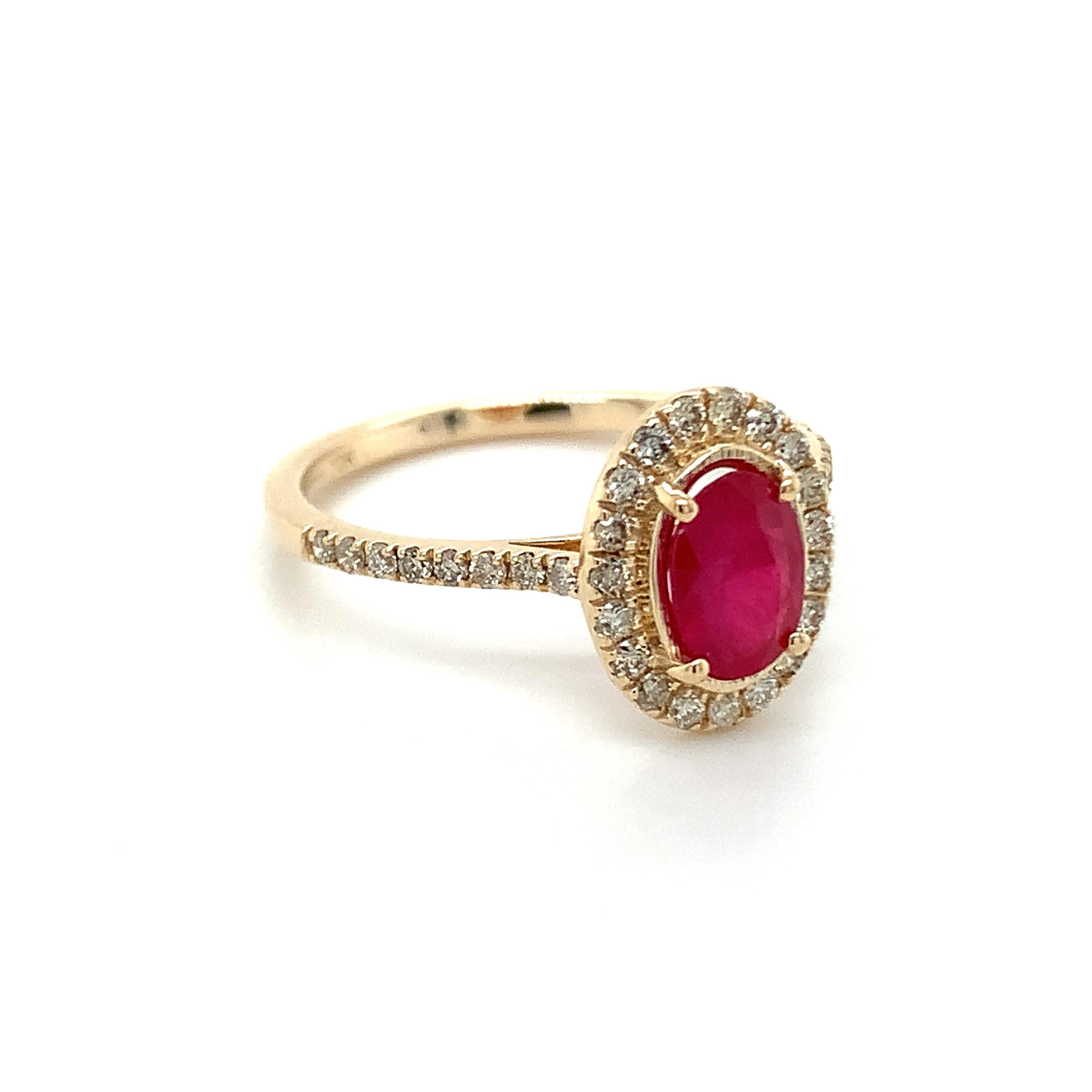 Modern 1.00 Carat Oval Shape Ruby Ring with Diamonds in 10k Yellow Gold For Sale