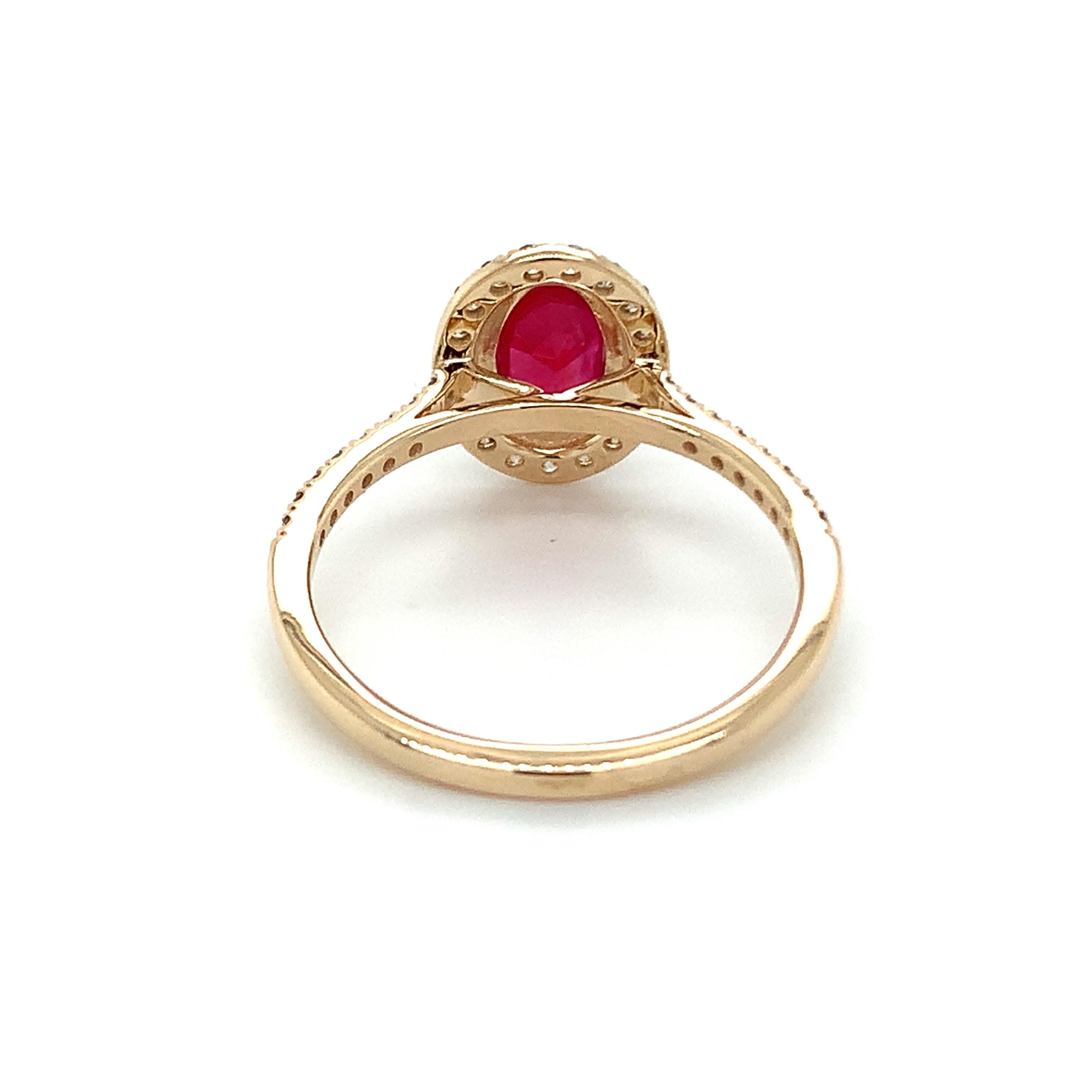 Oval Cut 1.00 Carat Oval Shape Ruby Ring with Diamonds in 10k Yellow Gold For Sale