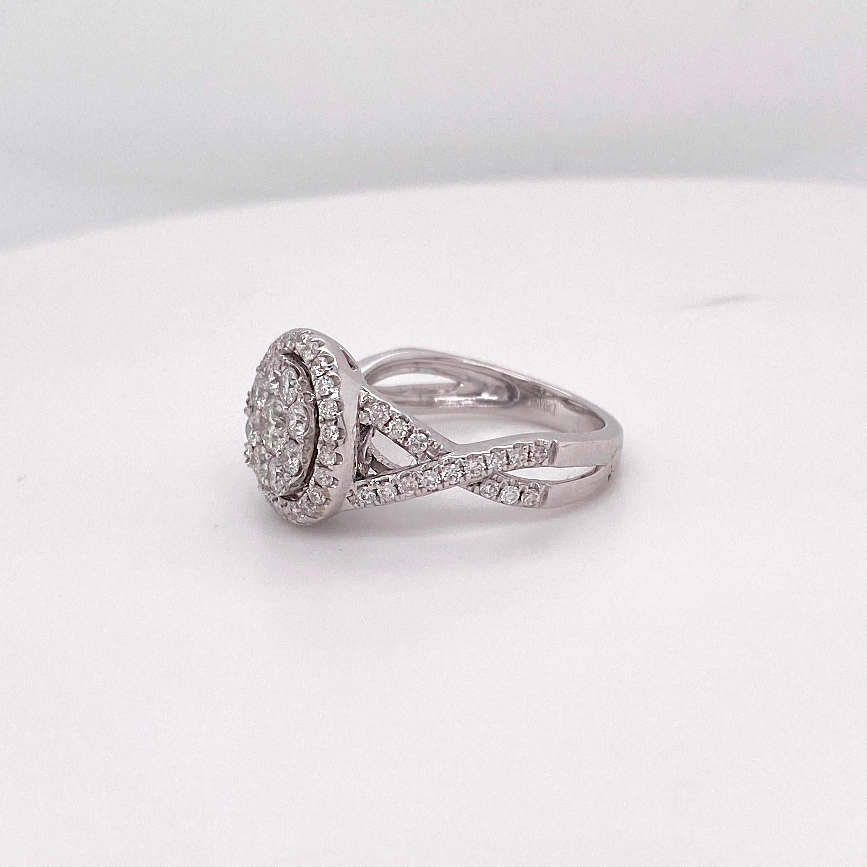 Artisan 1.00 Carat Pave Diamond and Halo Diamond Engagement Ring in 14 Karat White Gold For Sale