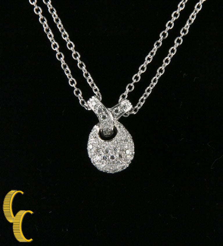 1.00 Carat Pavé Diamond Drop Pendant with Double Chain in 18 Karat