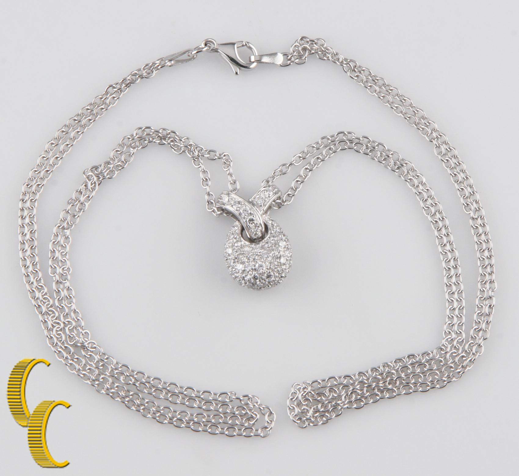 Women's 1.00 Carat Pavé Diamond Drop Pendant with Double Chain in 18 Karat White Gold For Sale