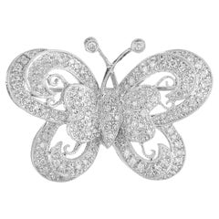 1.00 Carat Pave Round Diamond White Gold Butterfly Brooch