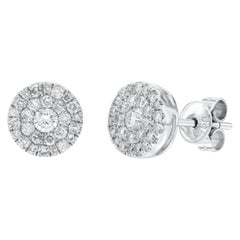 Clous d'oreilles en or 18 carats avec grappe de diamants blancs ronds sertis en pavé de 1,00 carat