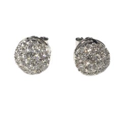 1.00 Carat Pave Set Cluster Round White Diamond 18 Karat Gold Stud Earrings