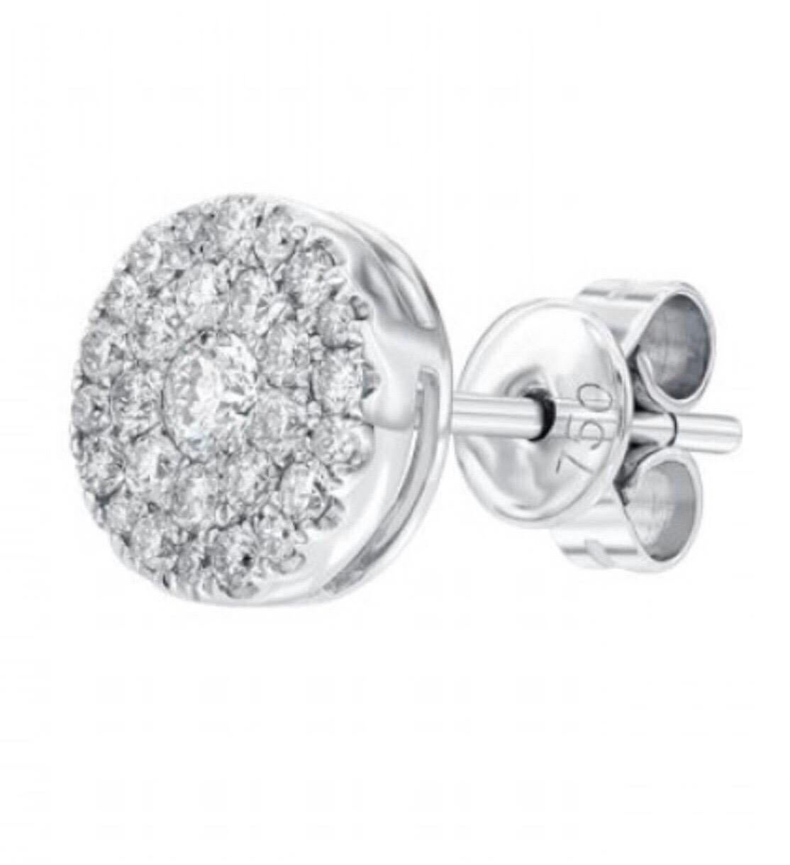 Round Cut 1.00 Carat Pave Set Cluster Round White Diamond 18 Karat Gold Stud Earrings For Sale