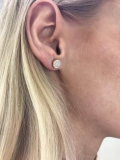 1.00 Carat Pave Set Cluster Round White Diamond 18 KT Yellow Gold Stud Earrings
