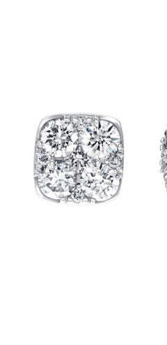 1.00 Carat Pave Set Round White Diamond Square 18 Karat White Gold Stud Earrings