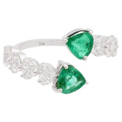 1,00 Carat Pear Natural Emerald Wrap Ring 2,30 Ct Heart Diamond Oro bianco 18k