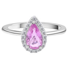 1.00 Carat Pear Pink Sapphire 0.16 Carat SI/H Diamond Ring 18 Karat White Gold