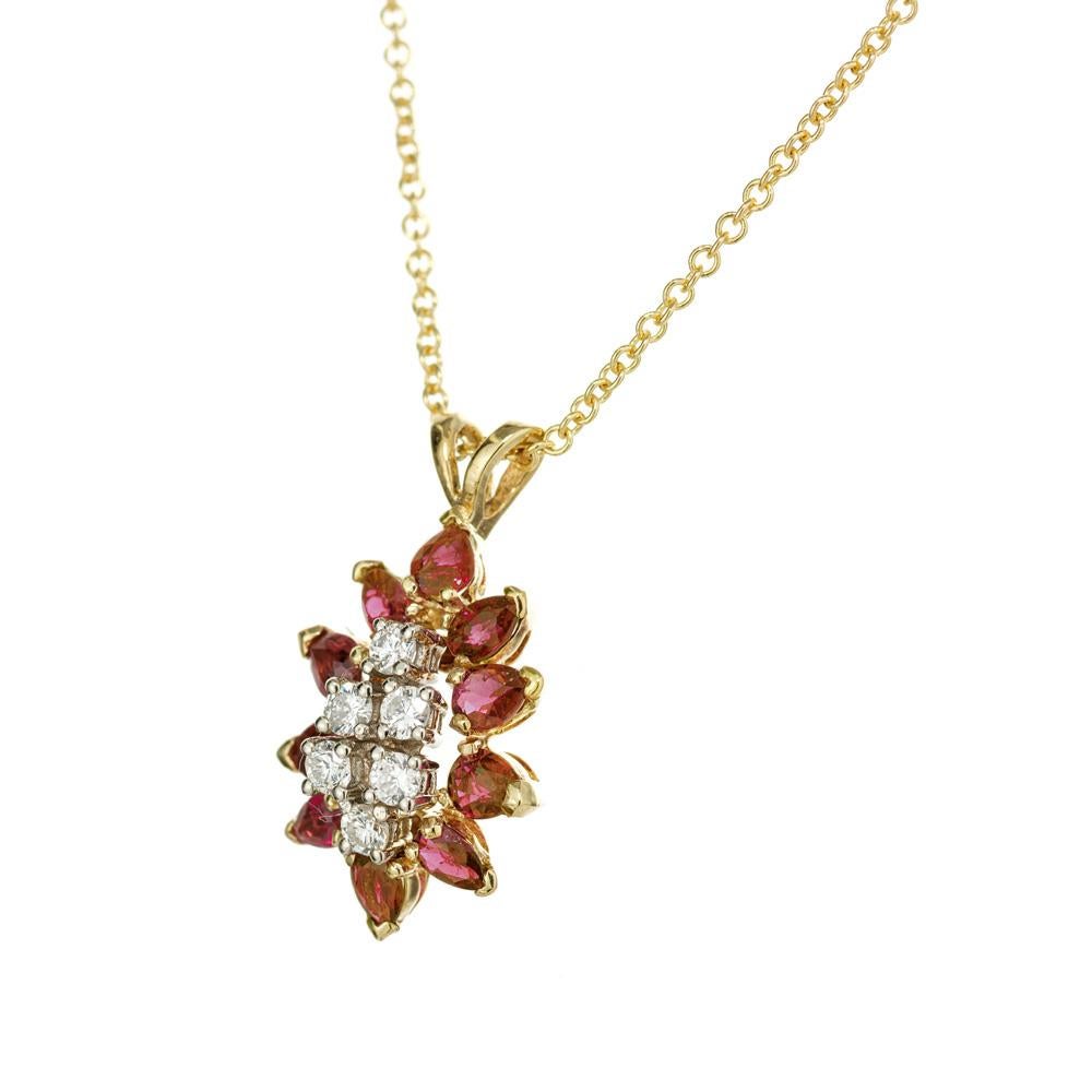 Pear Cut 1.00 Carat Pear Ruby Diamond Yellow Gold Pendant Necklace For Sale