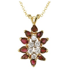 Vintage 1.00 Carat Pear Ruby Diamond Yellow Gold Pendant Necklace