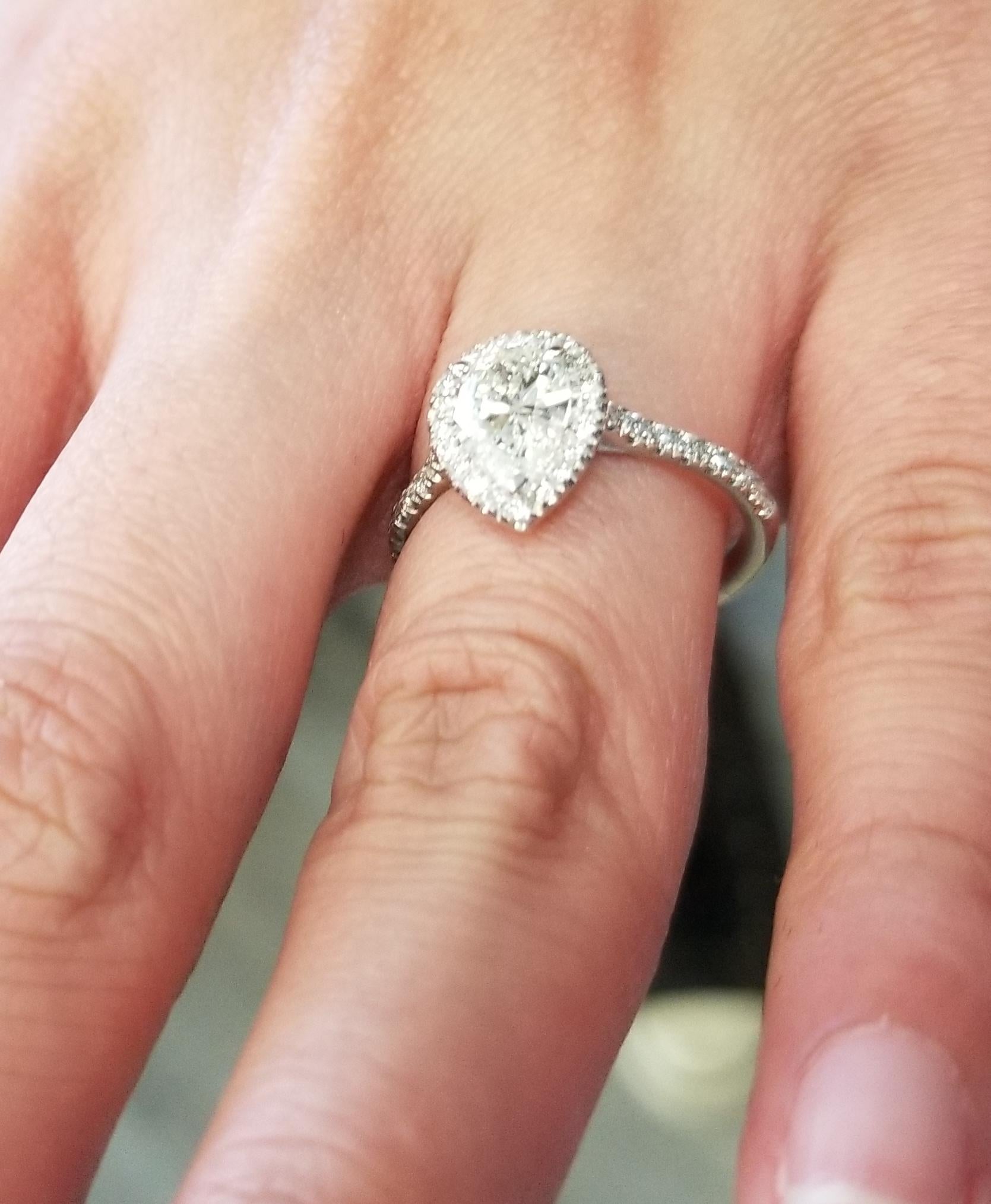 Pear Cut 1.00 Carat Pear Shape Diamond with Diamond Halo