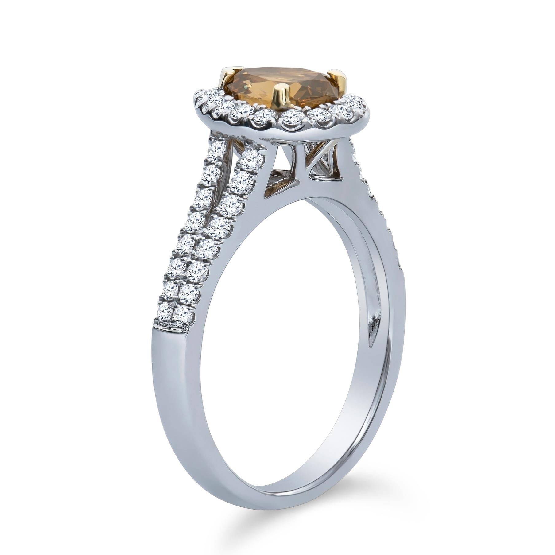 1,00 Karat Diamant-Verlobungsring in Birnenform, aus braunem, gelbem Diamant in der Mitte (Tropfenschliff) im Angebot