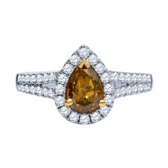 1.00 Carat Pear Shape Fancy Brown, Yellow Color Center Diamond Engagement Ring