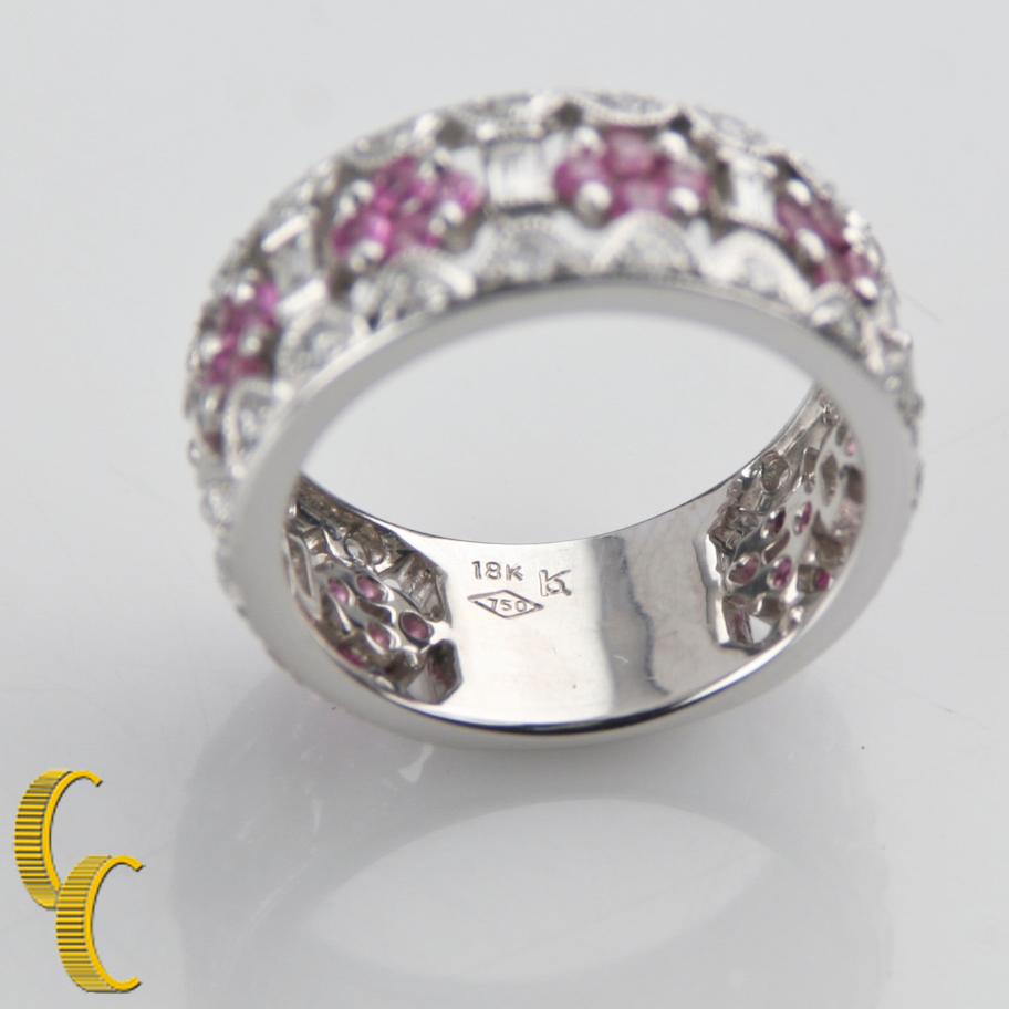 Modern 1.00 Carat Pink Sapphire and Diamond Band Ring in White Gold