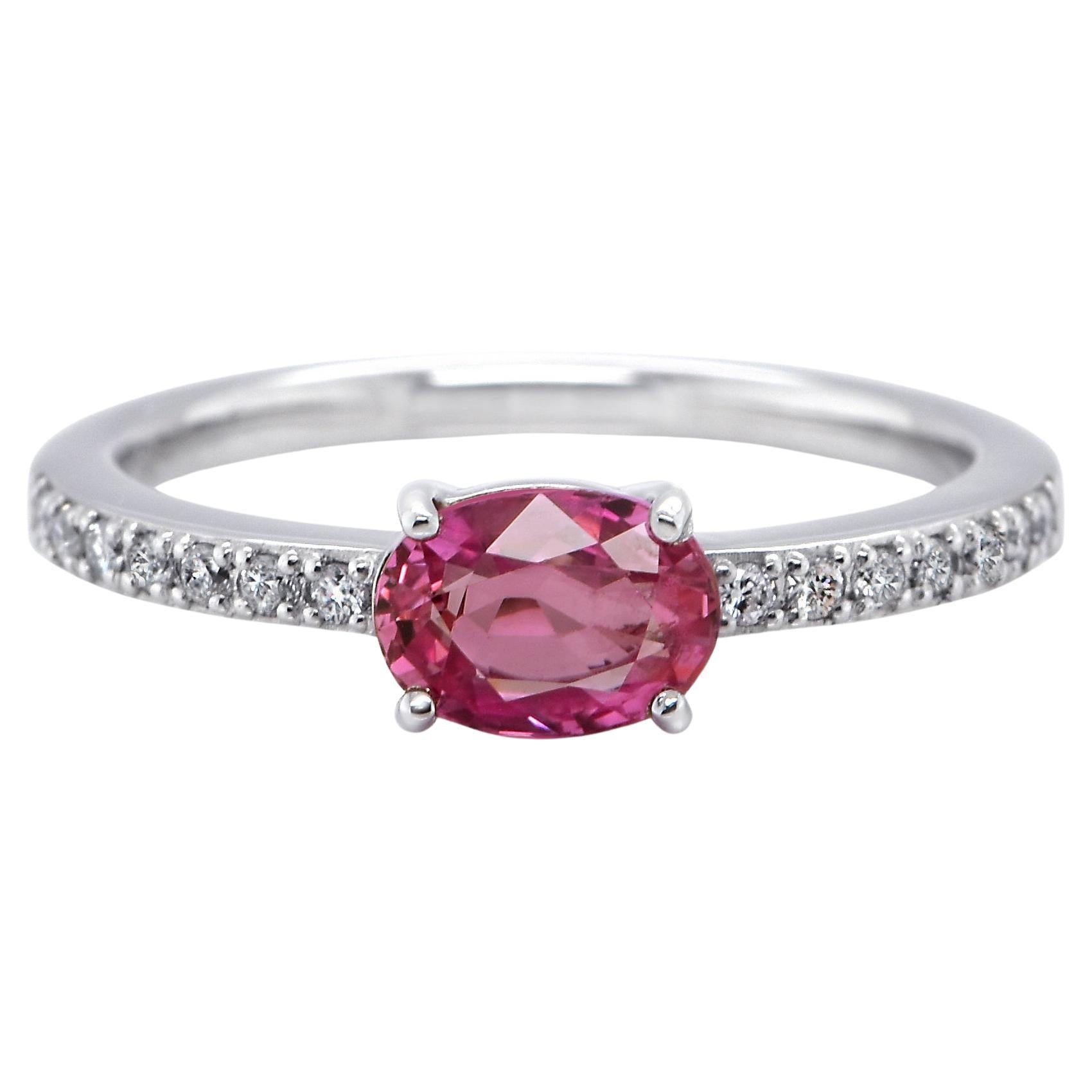 1.00 Carat Pink Sapphire and Diamond Ring Made in Platinum