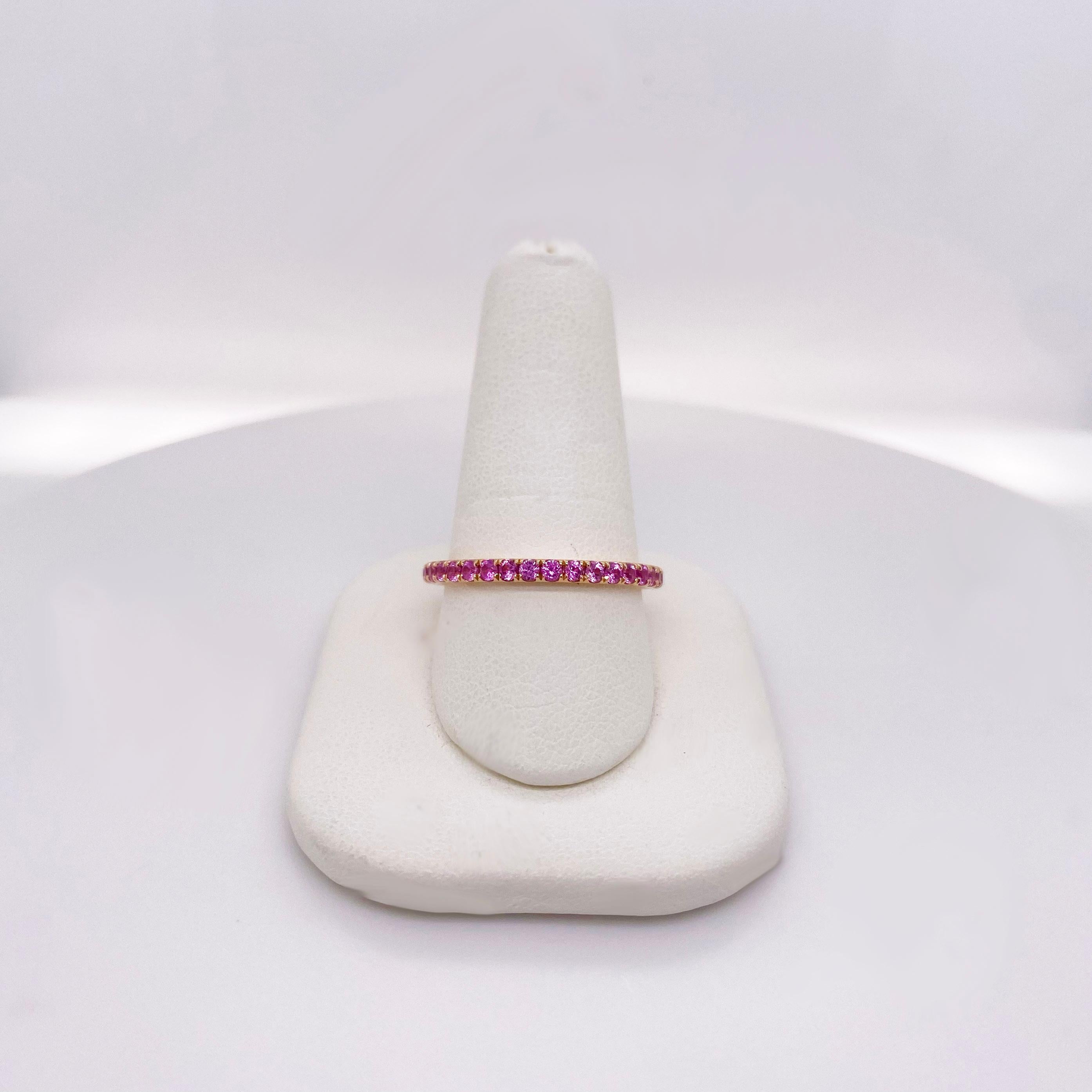 For Sale:  1.00 Carat Pink Sapphire Eternity Band in 18K Rose Gold 1 Ct Sapphire Ring, sz 7 3