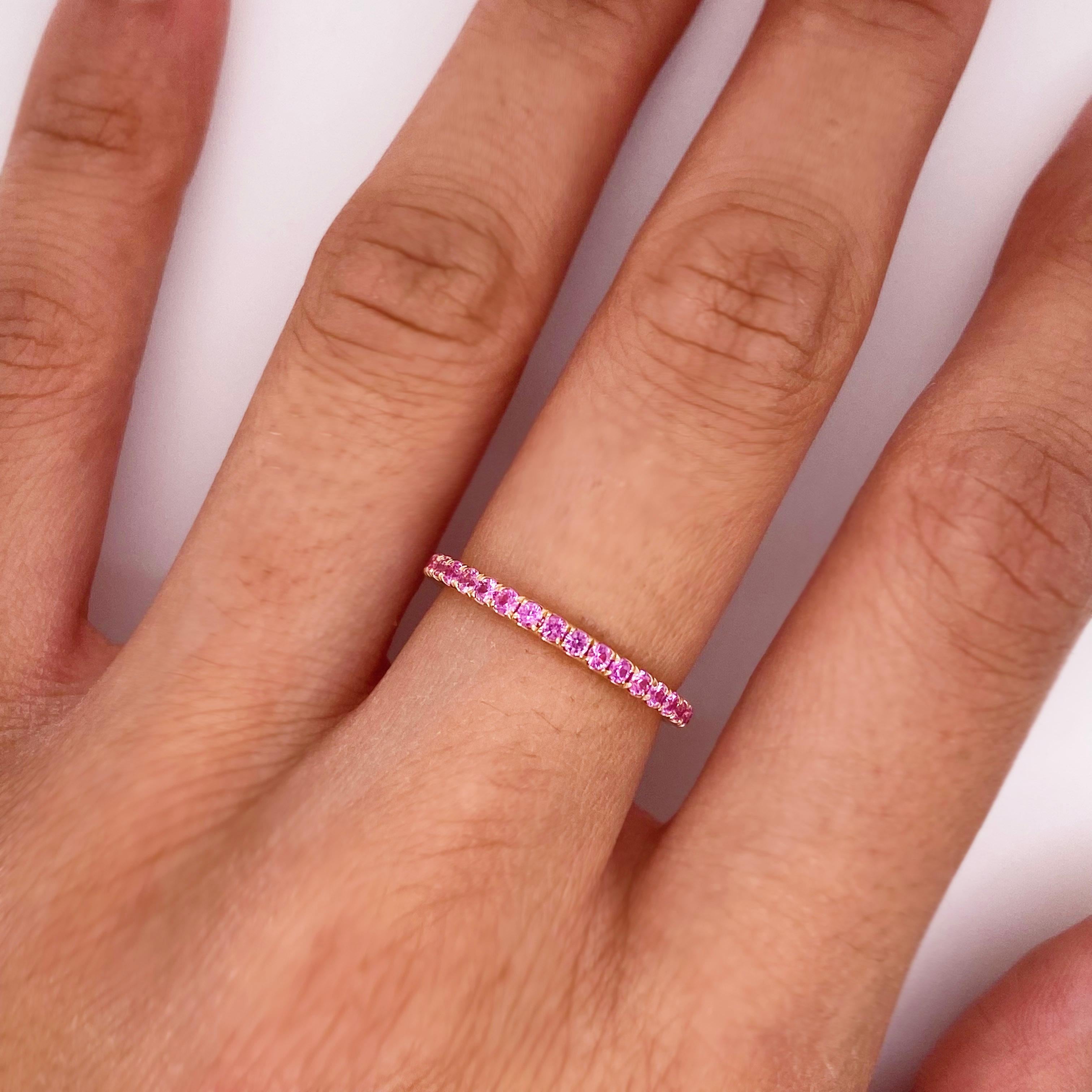 For Sale:  1.00 Carat Pink Sapphire Eternity Band in 18K Rose Gold 1 Ct Sapphire Ring, sz 7 2