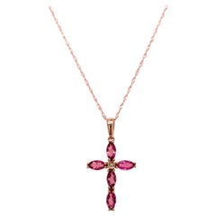 1.00 Carat Pink Tourmaline and Diamond Cross Necklace, Rose Gold Necklace