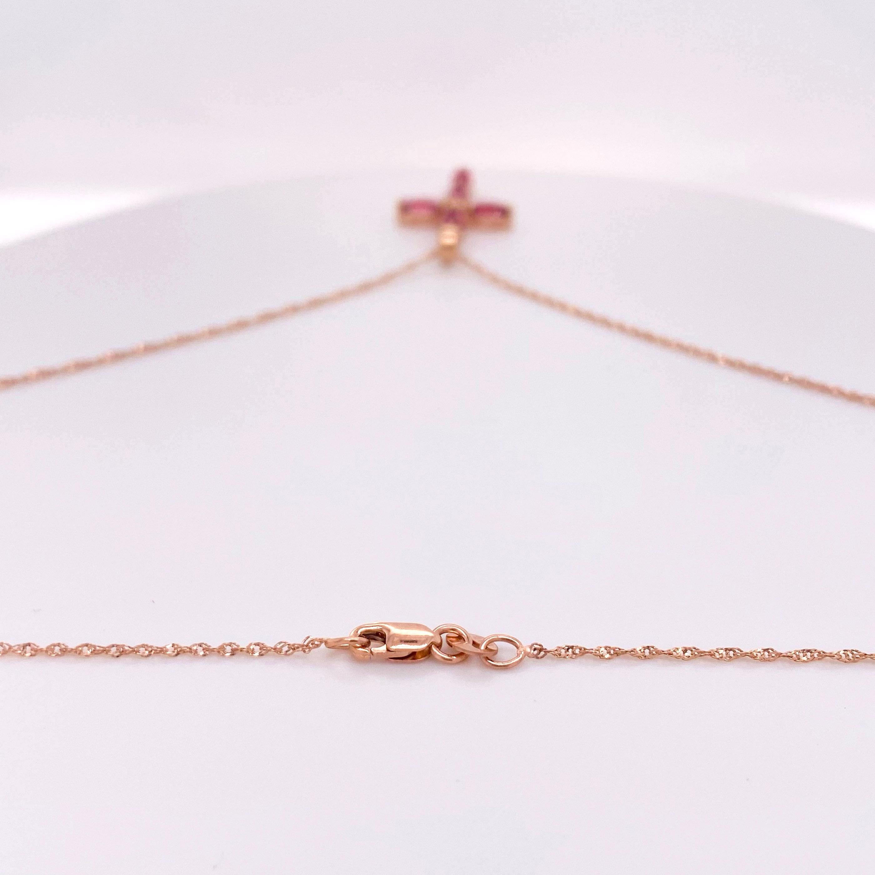 Modern 1.00 Carat Pink Tourmaline and Diamond Cross Necklace, Rose Gold Necklace