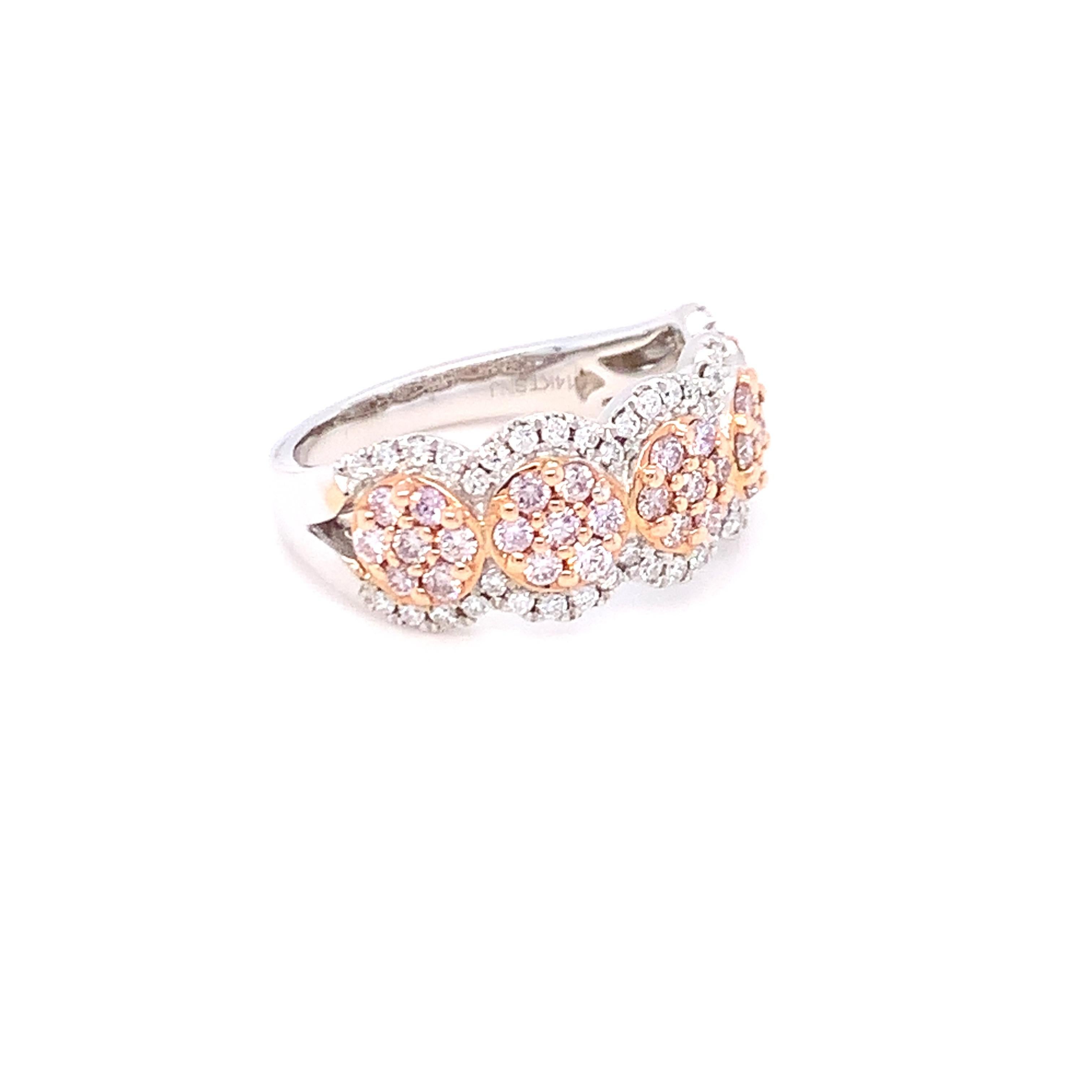 1.00 Carat Pink & White Diamond Band Ring in 14K Two Tone Gold For Sale 3