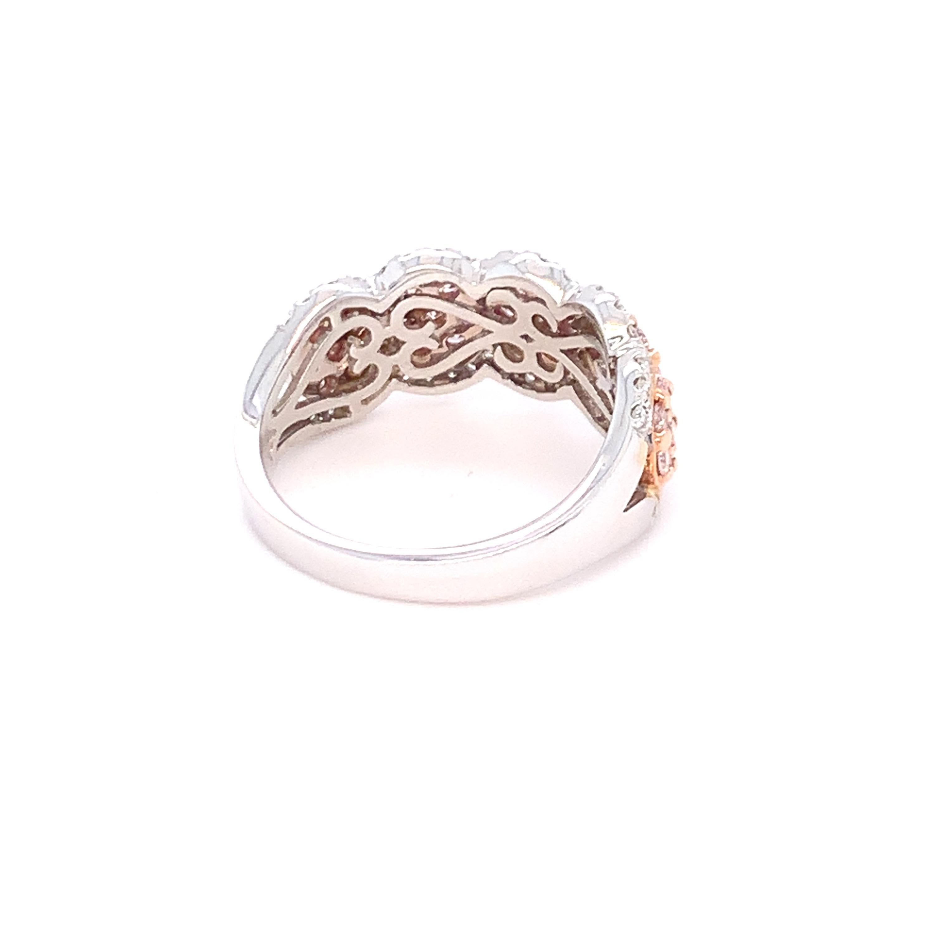 1.00 Carat Pink & White Diamond Band Ring in 14K Two Tone Gold For Sale 4