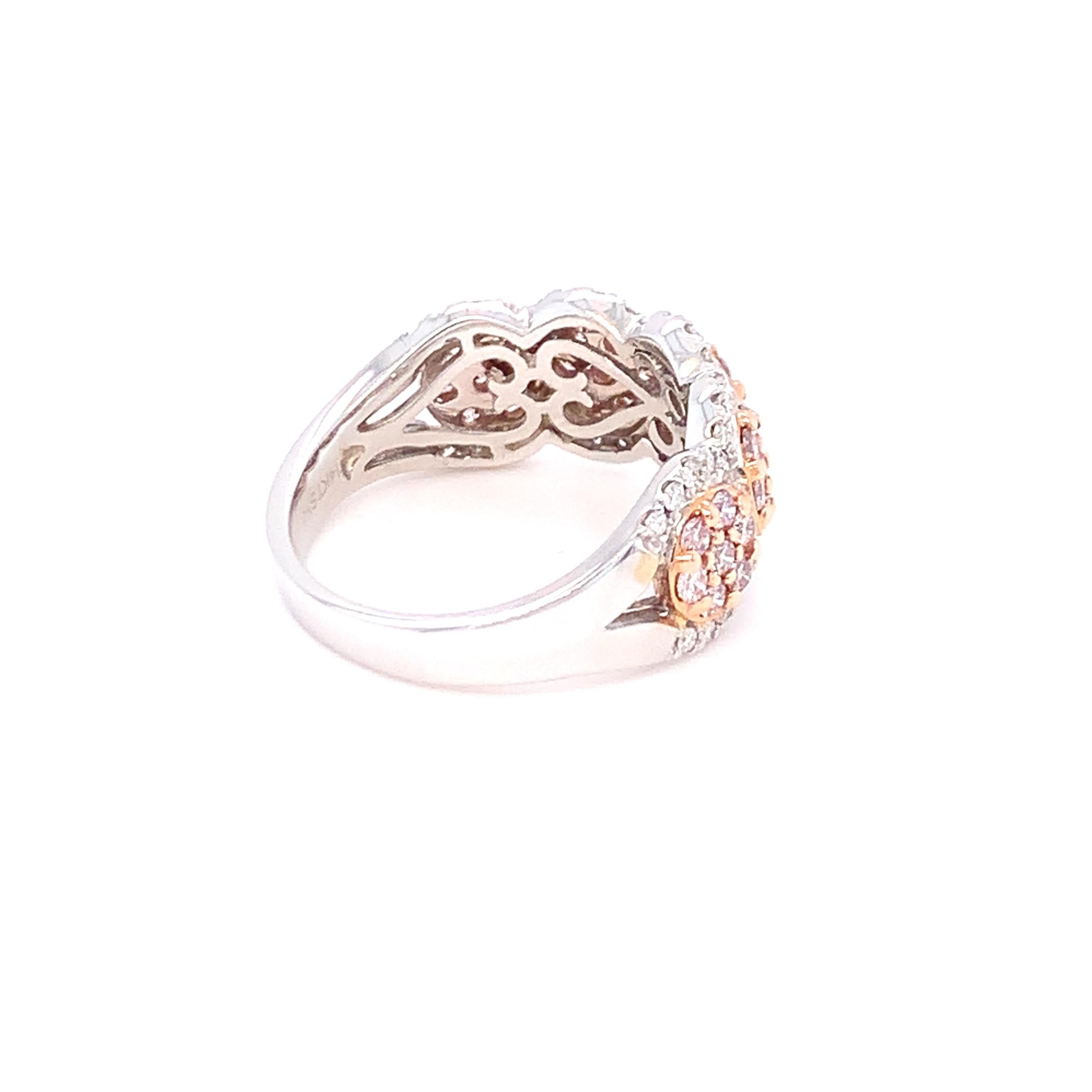 1.00 Carat Pink & White Diamond Band Ring in 14K Two Tone Gold For Sale 5