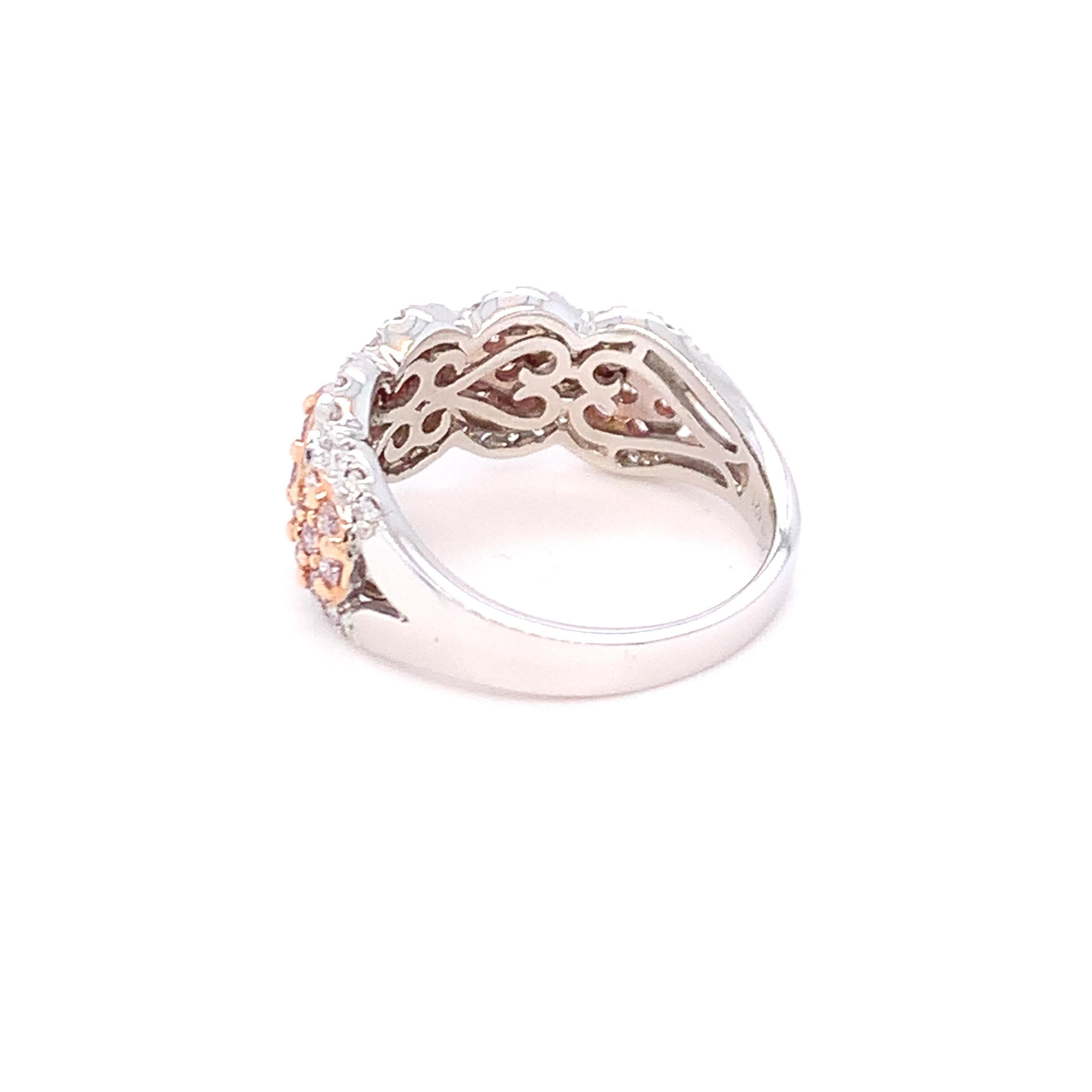 1.00 Carat Pink & White Diamond Band Ring in 14K Two Tone Gold For Sale 6
