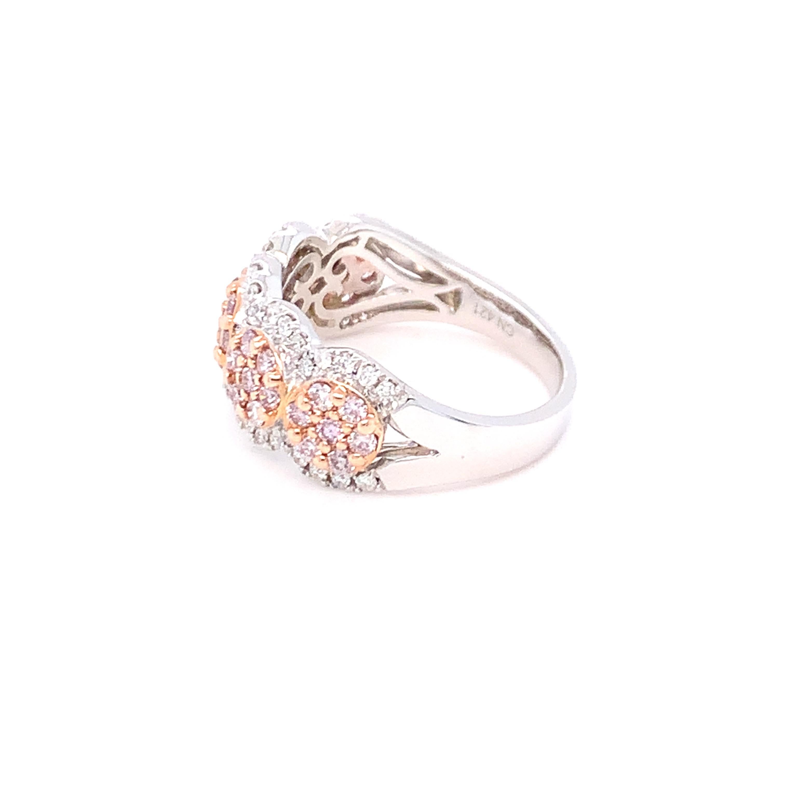 1.00 Carat Pink & White Diamond Band Ring in 14K Two Tone Gold For Sale 7