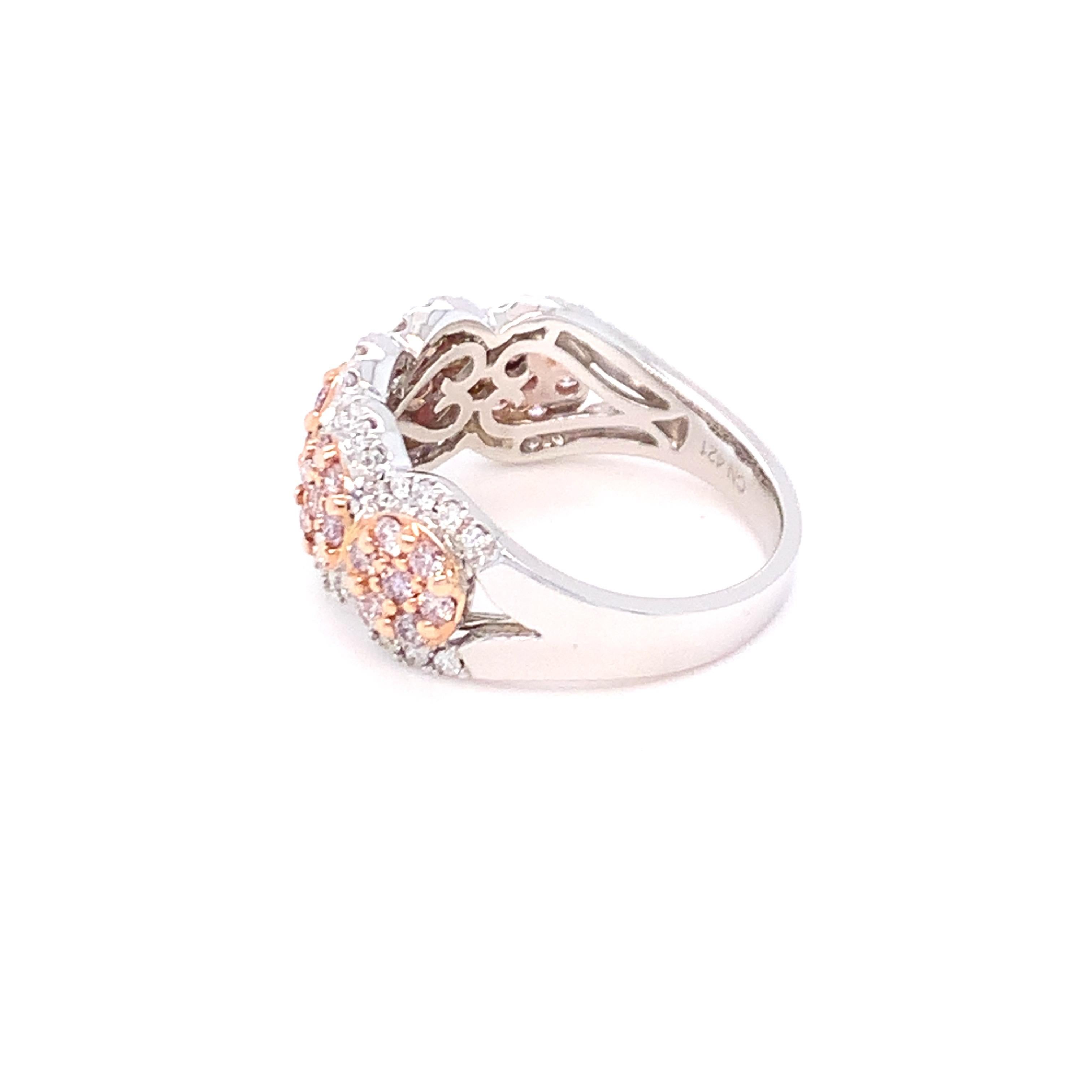 1.00 Carat Pink & White Diamond Band Ring in 14K Two Tone Gold For Sale 8