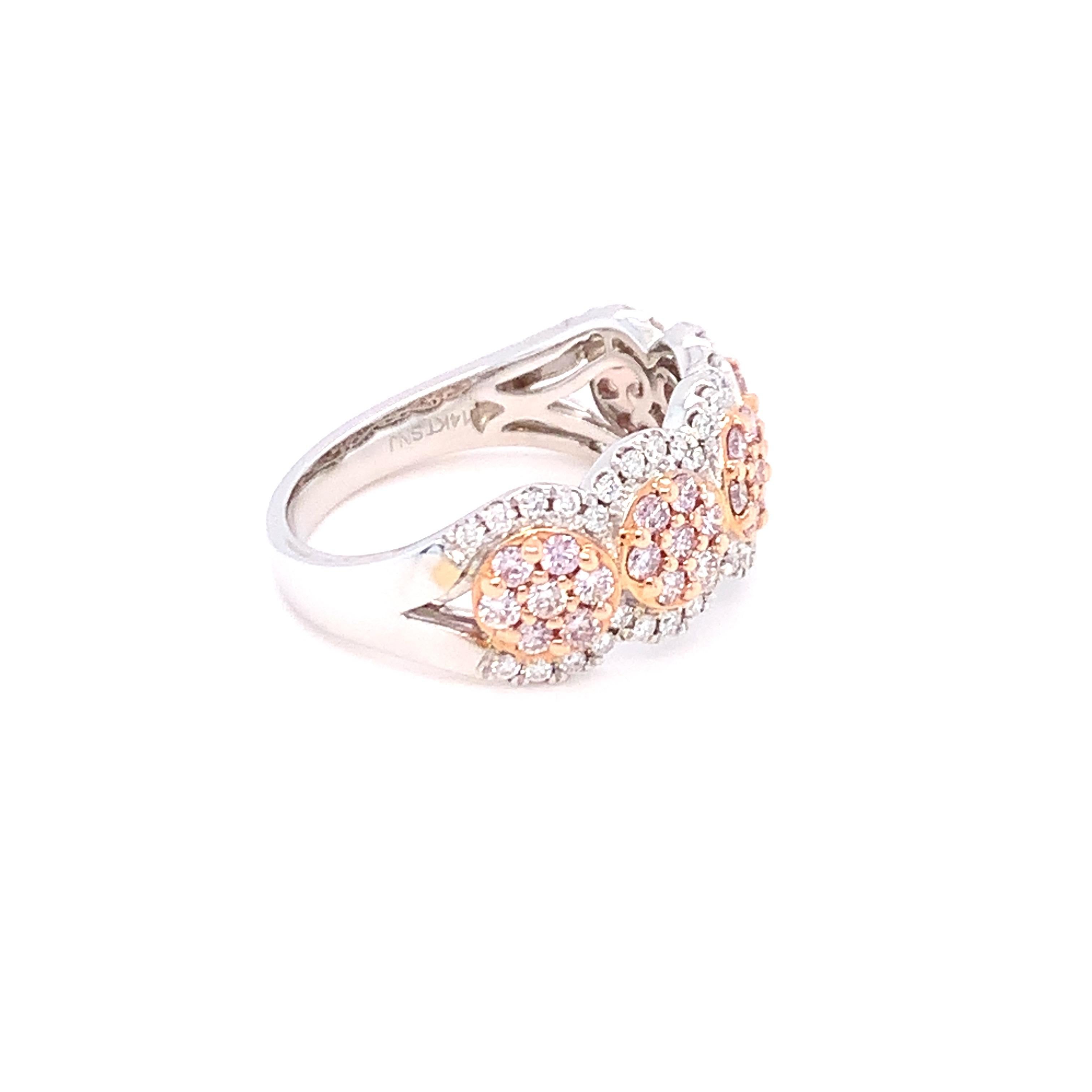 1.00 Carat Pink & White Diamond Band Ring in 14K Two Tone Gold For Sale 9