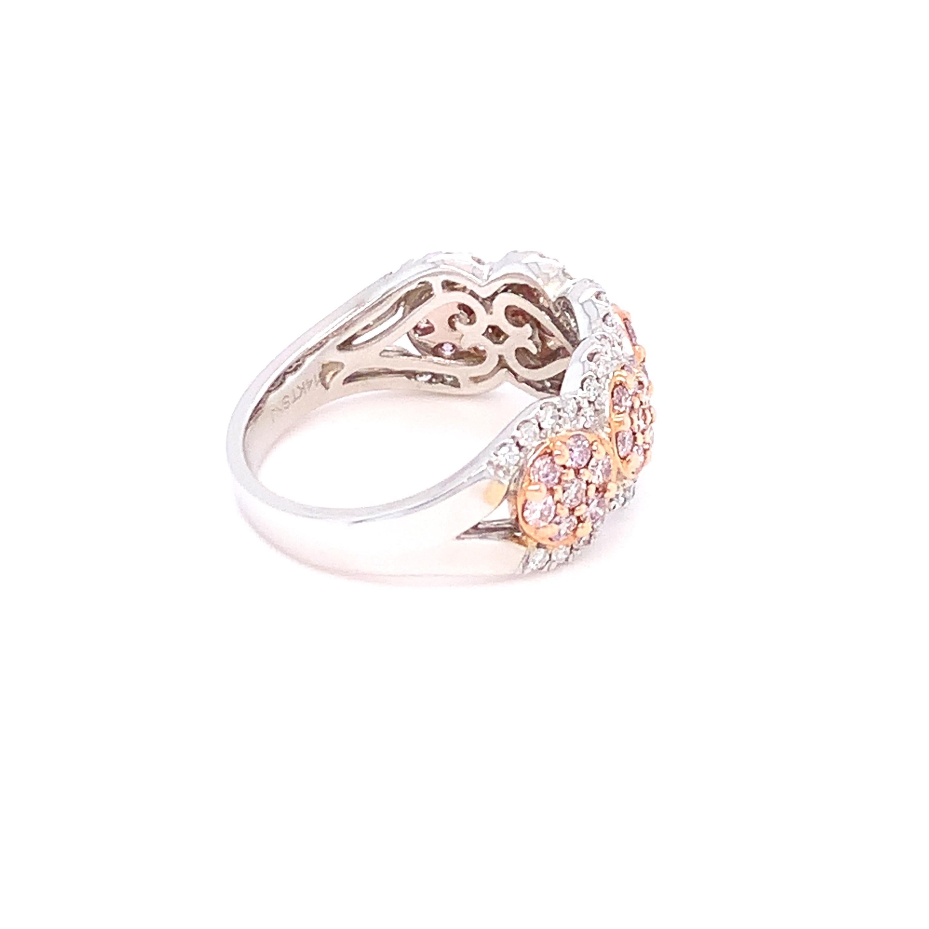 1.00 Carat Pink & White Diamond Band Ring in 14K Two Tone Gold For Sale 11